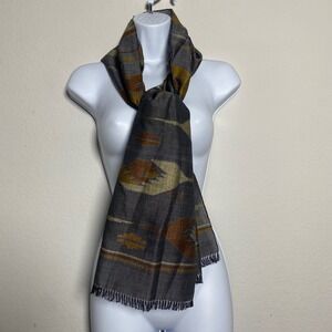 Handmade in Nepal 100% Cotton Scarf‎ Gray Arrowhead Pattern Fringe